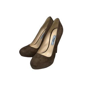 Prada Camoscio Basic Platform Visone Grey Suede Pumps - Sz. 36.5